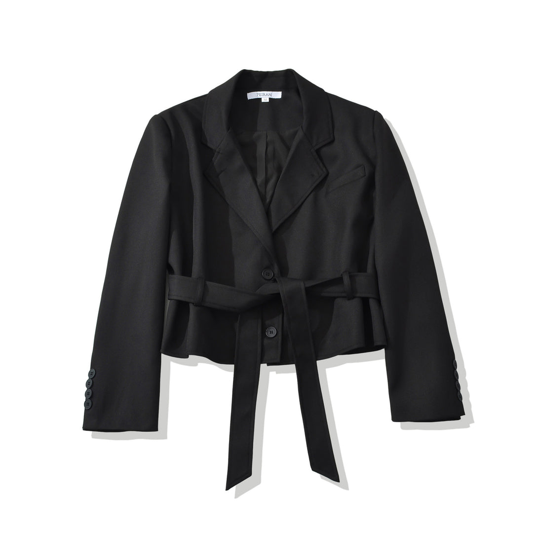 Damen Kurzblazer mit Taillengürtel und Reverskragen Nord Taschen