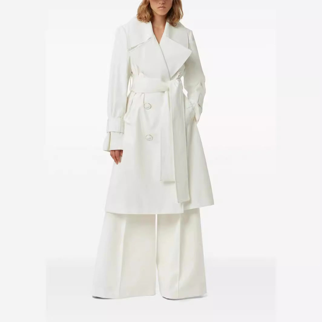 Damen Trenchcoat mit weitem Revers und Taillengürtel Nord Taschen