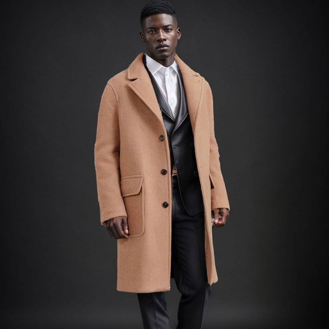 Herren Mid‑Length Teddy‑Wollmantel mit aufgesetzten Eingrifftaschen und Stehkragen Nord Taschen