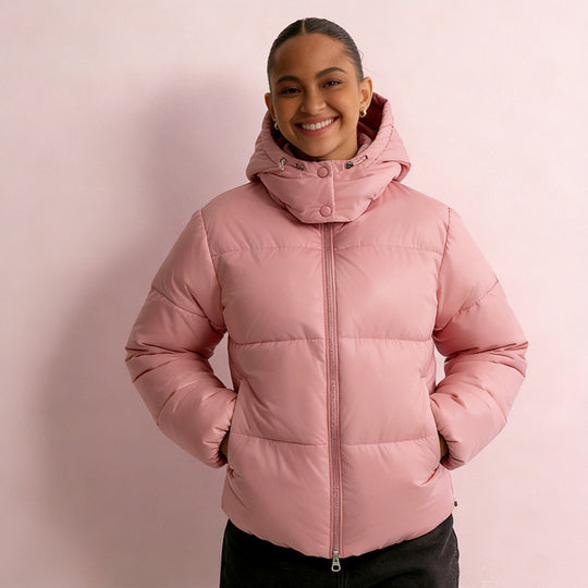 Damen Stepp-Pufferjacke mit Kapuze, hohem Stehkragen und Zwei-Wege‑Reißverschluss Nord Taschen