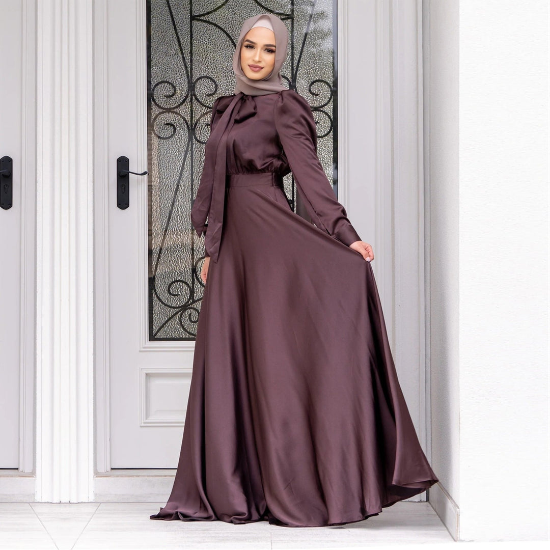 Damen Maxi-Kleid mit fließenden Ärmeln und elegantem Taillengürtel
