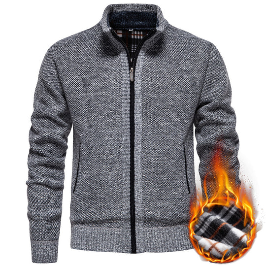 Herren strukturierter Strickcardigan mit durchgehendem Reißverschluss und kontrastgefüttertem Stehkragen Nord Taschen