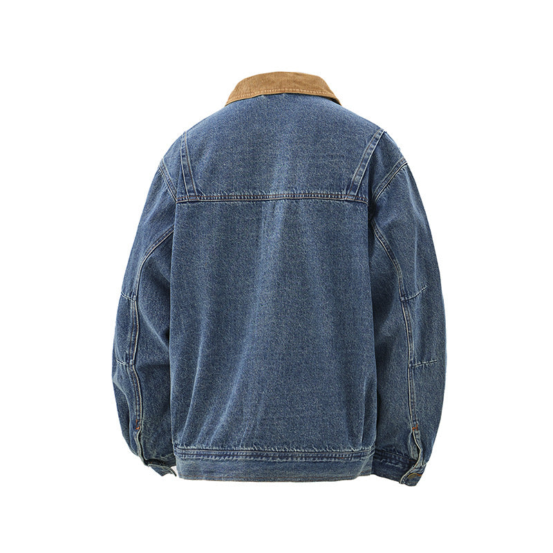 Herren Boxy Denim‑Blousonjacke mit Cordkragen und Multifunktionspattentaschen Nord Taschen