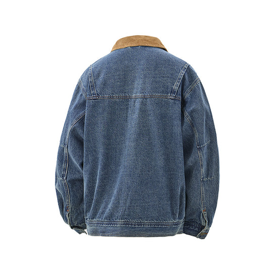 Herren Boxy Denim‑Blousonjacke mit Cordkragen und Multifunktionspattentaschen Nord Taschen
