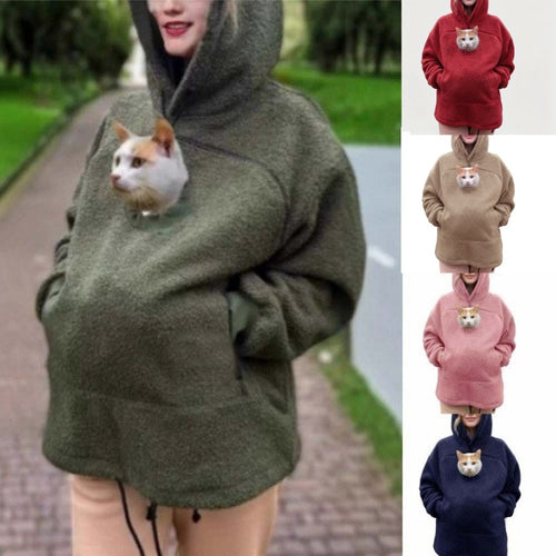 Damen Kapuzenpullover mit integrierter Katzenhöhle und extra weichem Fleece Nord Taschen