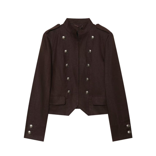 Damen Cropped Feldjacke im Militärstil mit Stehkragen, Epauletten und doppelter Zierknopfleiste Nord Taschen