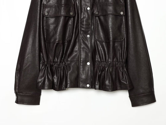 Damen Kurzjacke im Oversized-Look aus Kunstleder mit Tunnelzugtaillierung Nord Taschen