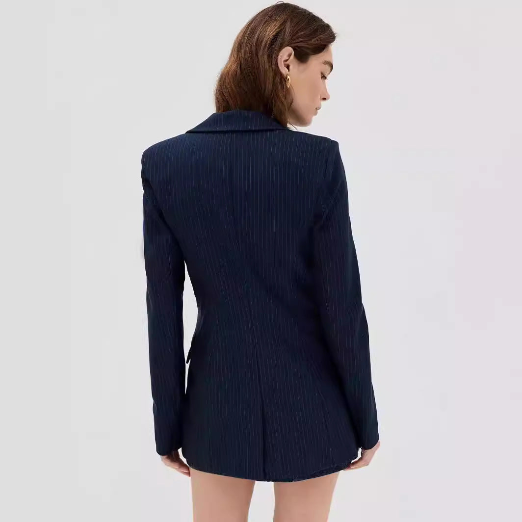 Damen Mini‑Blazerkleid im Nadelstreifen‑Tailoring mit tiefem Schalkragen Nord Taschen