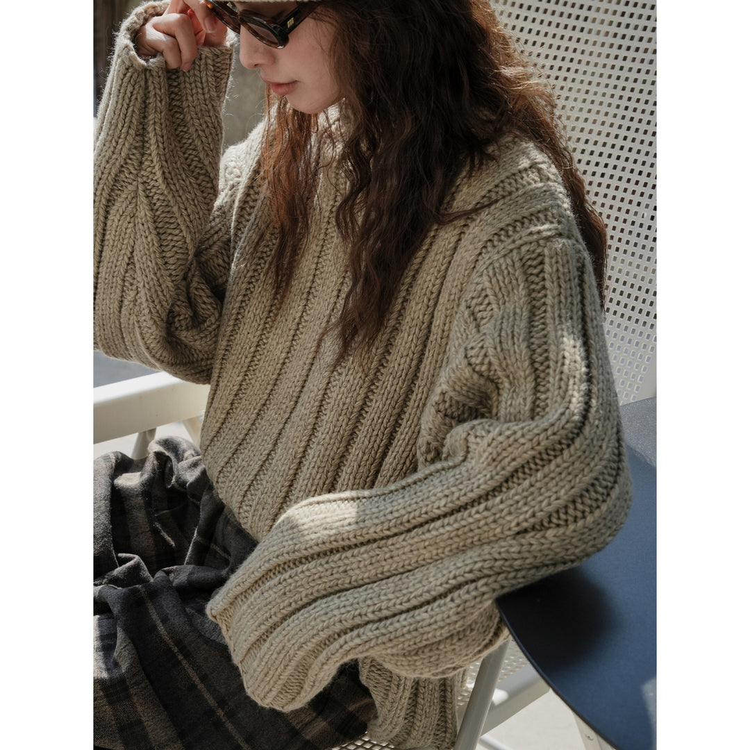 Damen Voluminöser Chunky-Ripp-Pullover mit Boxy-Silhouette Nord Taschen