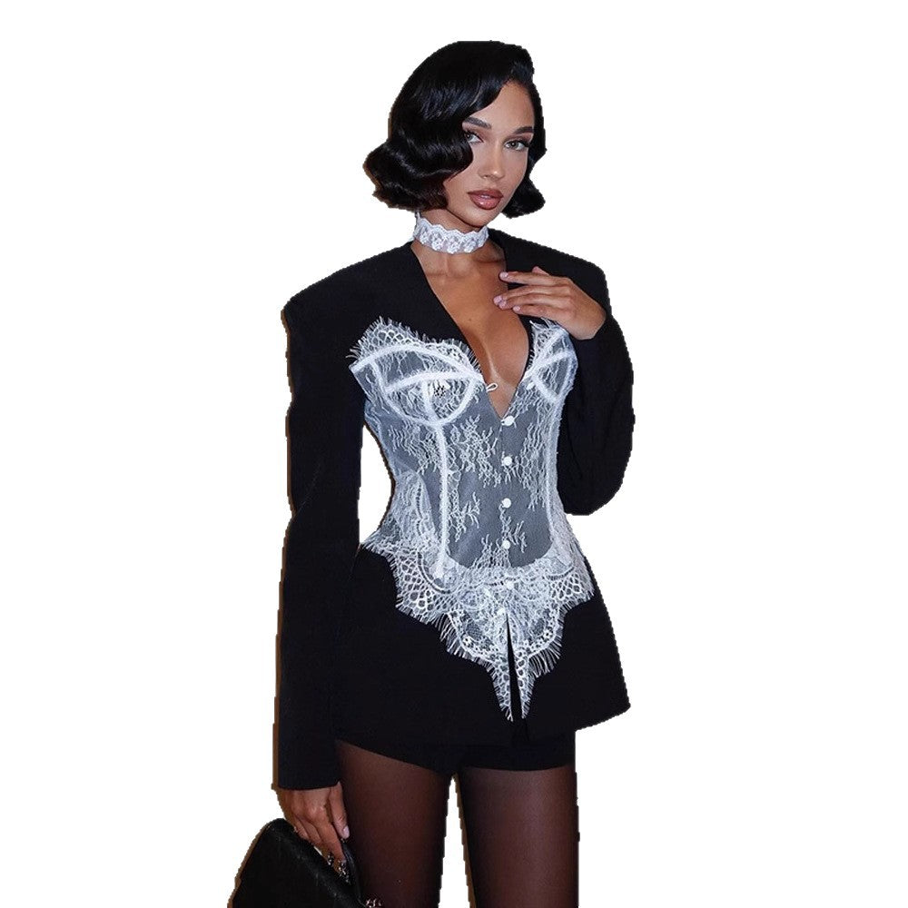 Damen Taillierter Blazer mit integrierter Spitzencorsage Nord Taschen