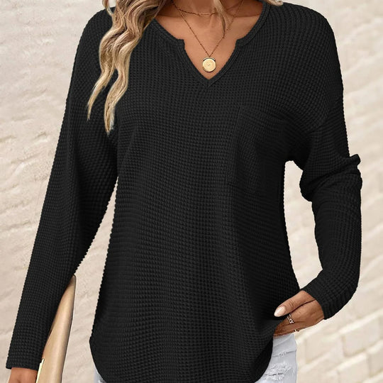 Damen Lässiger V-Ausschnitt Pullover mit Taschen Nord Taschen
