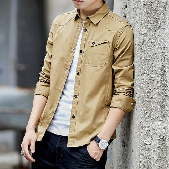 Herren Baumwoll-Overshirt im Worker-Style mit Brustpattentasche und Hemdkragen Nord Taschen
