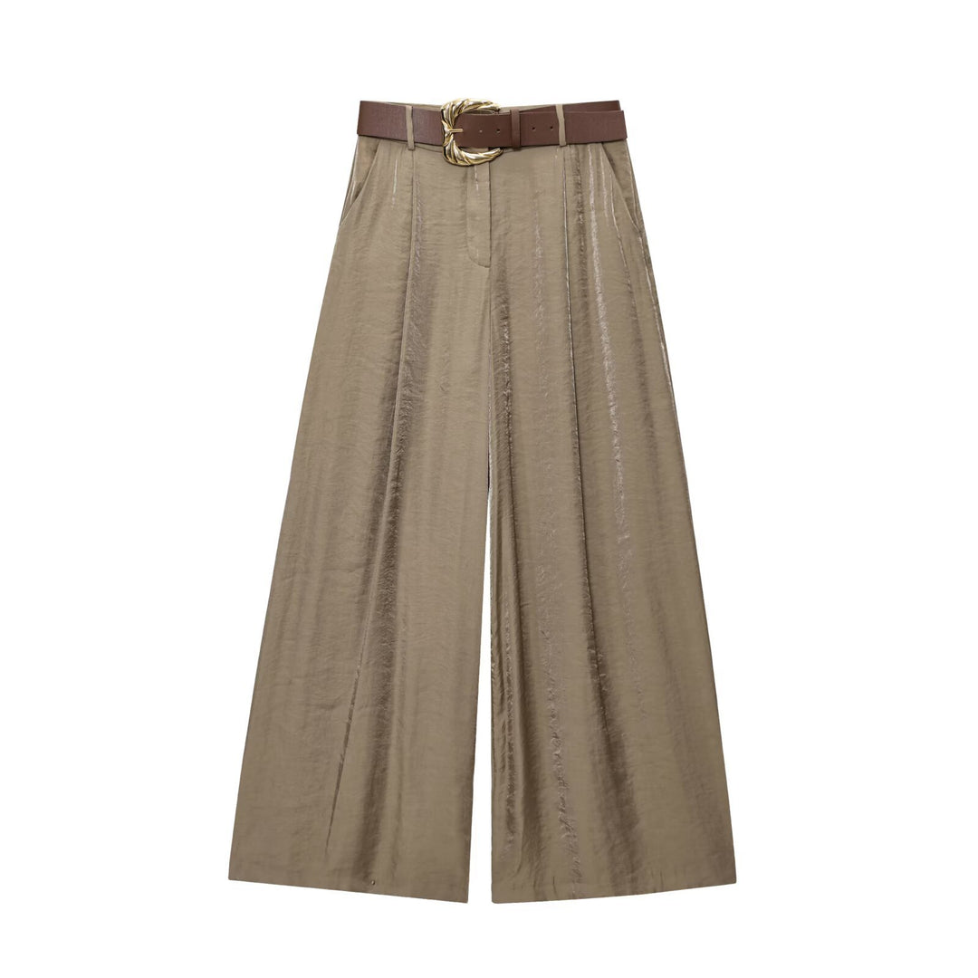 Damen High‑Waist Palazzo‑Hose mit Leoparden‑Print, weitem Bein und Ziergürtel Nord Taschen