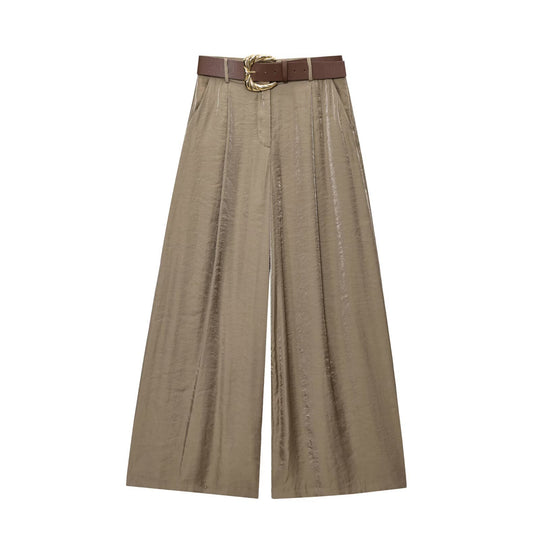 Damen High‑Waist Palazzo‑Hose mit Leoparden‑Print, weitem Bein und Ziergürtel Nord Taschen