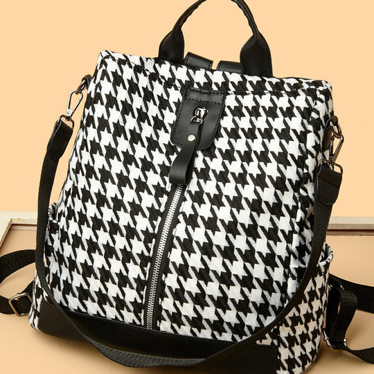 Damen Rucksacktasche mit stilvollem Hahnentrittmuster Nord Taschen