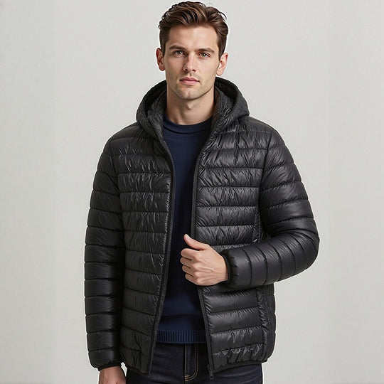 Herren Packbare Minimalistische Stepp-Kapuzenjacke mit wasserabweisender Außenlage & Thermofaser Nord Taschen