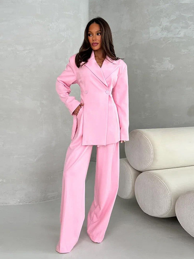 Damen Zweiteiliges Oversize-Anzugset mit Wickel-Blazer und weiten Palazzohosen Nord Taschen