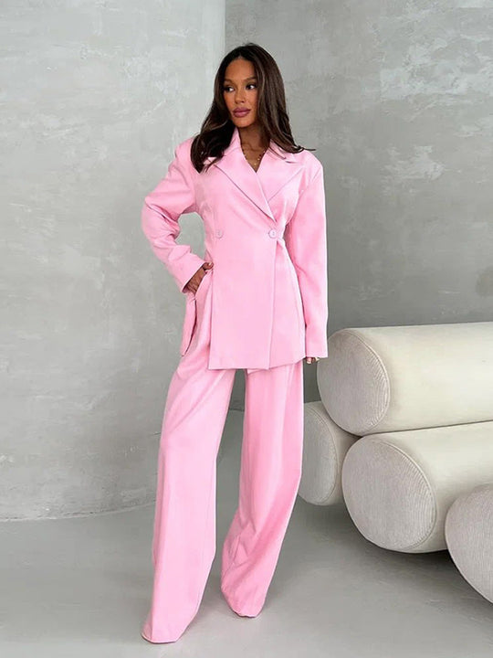 Damen Zweiteiliges Oversize-Anzugset mit Wickel-Blazer und weiten Palazzohosen Nord Taschen