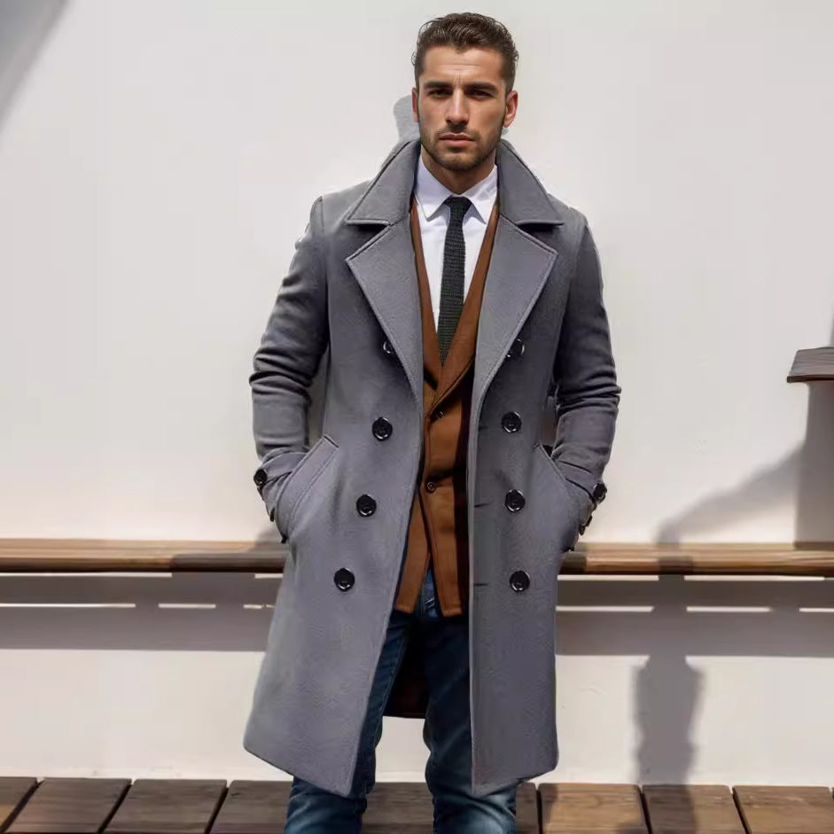 Herren Doppelreihiger Wollmantel mit breitem Revers und taillierter Silhouette Nord Taschen