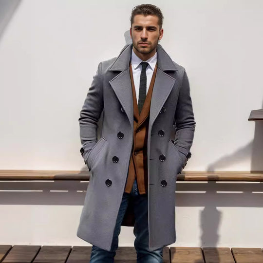 Herren Doppelreihiger Wollmantel mit breitem Revers und taillierter Silhouette Nord Taschen