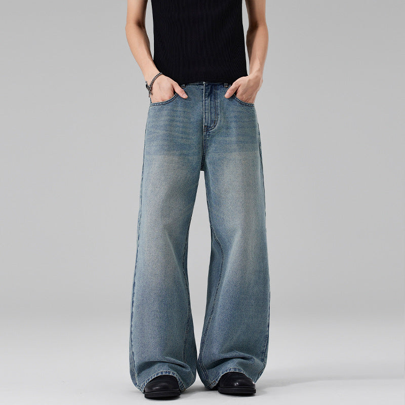 Damen Ultraweite Bodenlange Denim-Palazzohose mit skulpturaler Weite und soften Bleach-Akzenten Nord Taschen
