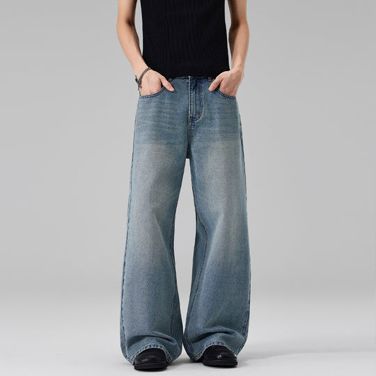 Damen Ultraweite Bodenlange Denim-Palazzohose mit skulpturaler Weite und soften Bleach-Akzenten Nord Taschen