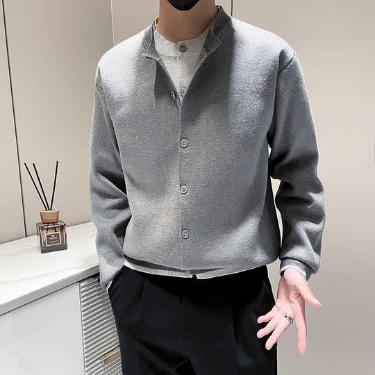 Herren Leichter Feinstrick-Cardigan mit Rundhals, Minimaler Optik und Kontrastknopfleiste Nord Taschen