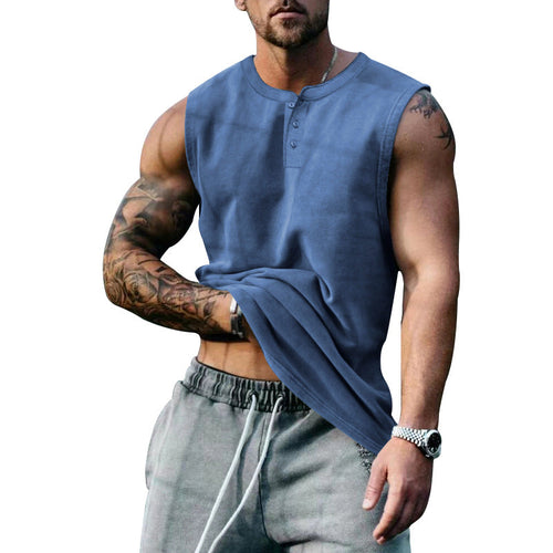 Herren ärmelloses Henley-Shirt mit Knopfleiste und weichem Baumwollmix Nord Taschen