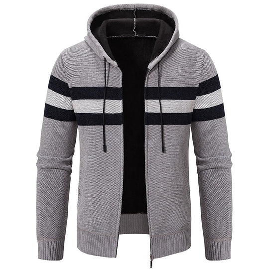 Herren Kapuzen-Strickjacke mit durchgehendem Reißverschluss, Kontraststreifen und Eingrifftaschen Nord Taschen