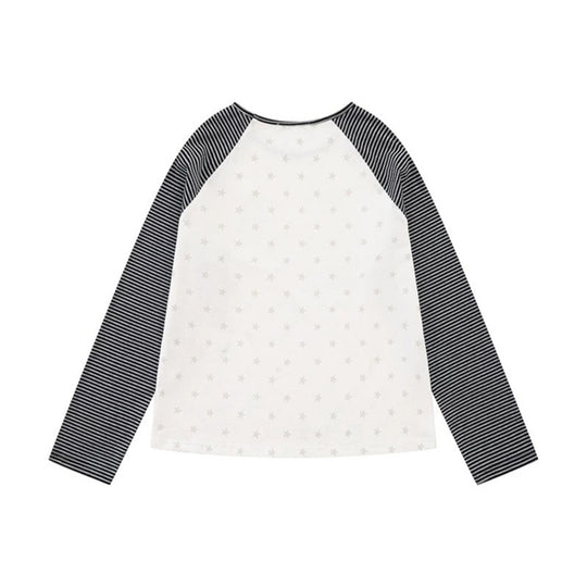 Damen Raglan-Langarmshirt mit gestreiften Ärmeln, Sternen-Allover und Buchstaben-Applikation Nord Taschen