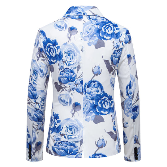 Herren Slim-Fit Sakko mit ganzflächigem Blumenprint und schmalem Revers Nord Taschen