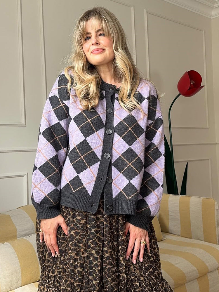 Damen Argyle-Strickjacke mit kastiger Silhouette und großer Knopfleiste Nord Taschen
