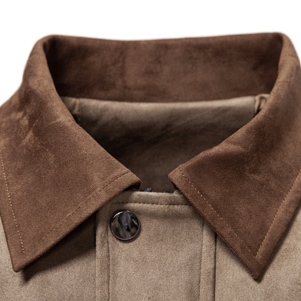 Herren Velourslederjacke im Field-Stil mit Cordkragen und aufgesetzten Taschen Nord Taschen