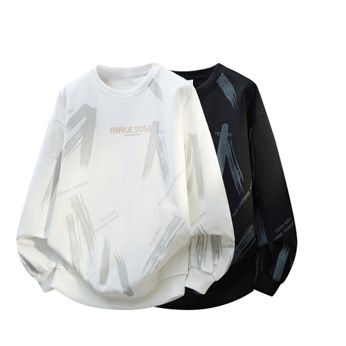 Herren Oversize Rundhals-Sweatshirt mit Pinselprint & elastischen Bündchen Nord Taschen