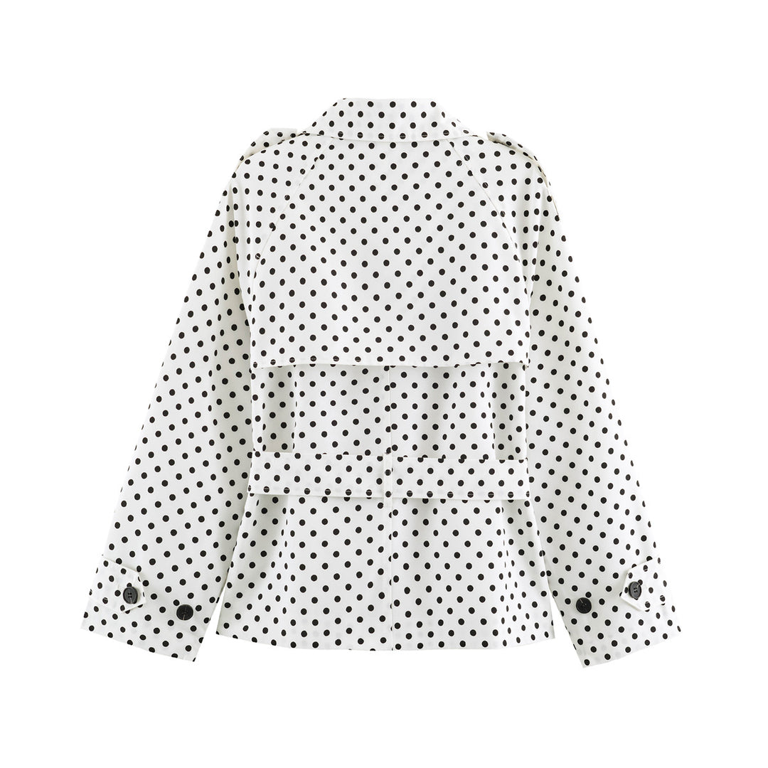Damen Kurzer gepunkteter Trenchcoat mit Taillengürtel und doppelreihiger Knopfleiste Nord Taschen