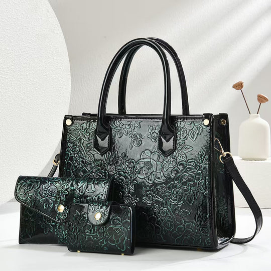 Damen elegante Handtasche mit floraler Prägung und abnehmbaren Zubehör Nord Taschen
