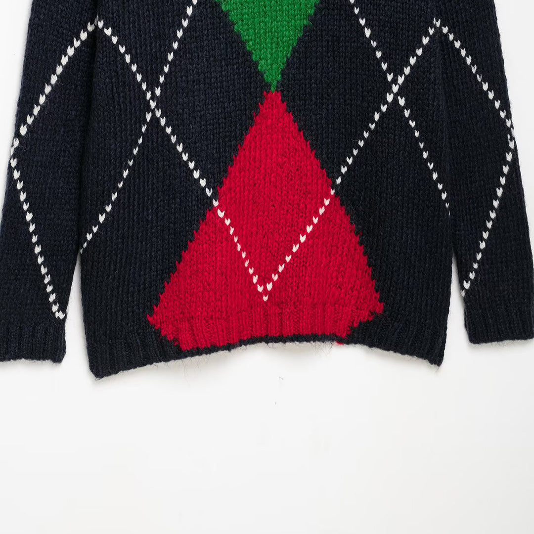 Damen Grobstrick-Pullover mit Argyle‑Muster und Oversize‑Schnitt Nord Taschen