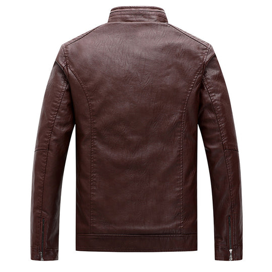 Herren Slim-Fit Lederoptik-Motojacke mit Stehkragen und Reißverschlusstaschen Nord Taschen