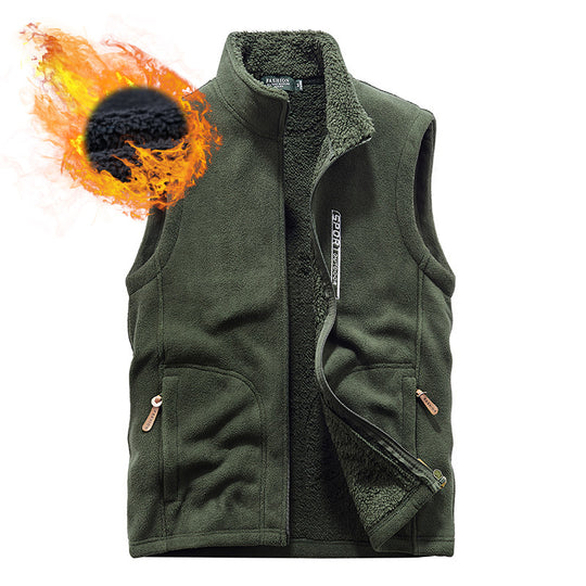 Herren Teddyfleece-Weste mit Sherpa-Innenfutter, Stehkragen und Reißverschlusstaschen Nord Taschen