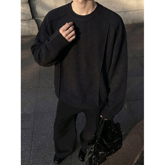 Herren Oversize Waffelstrick-Pullover mit Rundhalsausschnitt Nord Taschen