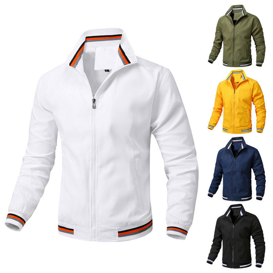 Herren Sportlich-leichte College-Bomberjacke mit geripptem Kragen und Streifen-Details Nord Taschen