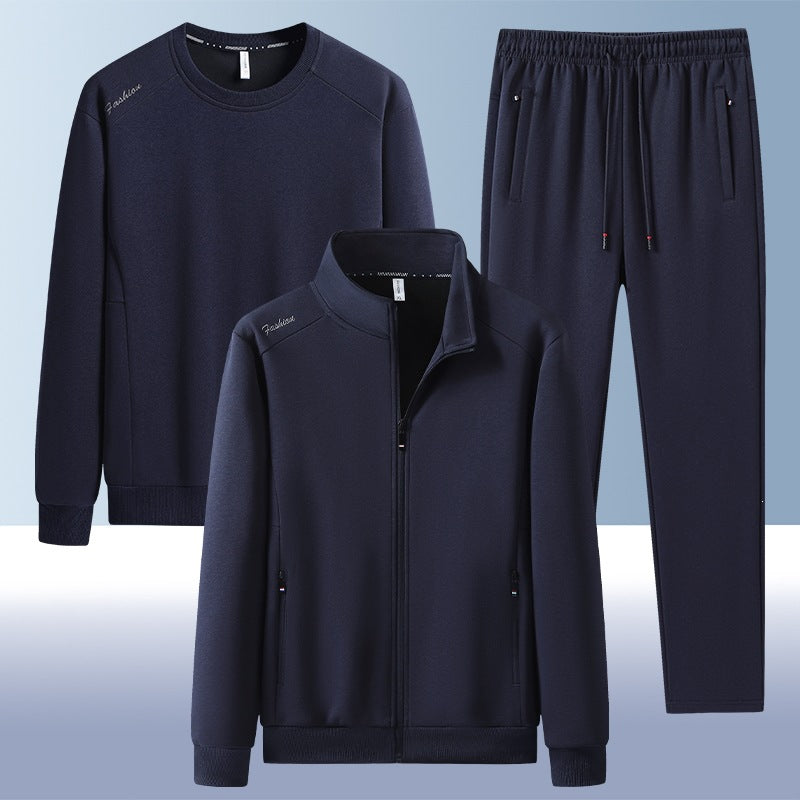 [Herren] Zweiteiliges Trainingsset mit Stehkragen-Zipjacke, Rundhals‑Sweatshirt und konisch geschnittener Jogginghose aus atmungsaktivem Fleece Nord Taschen
