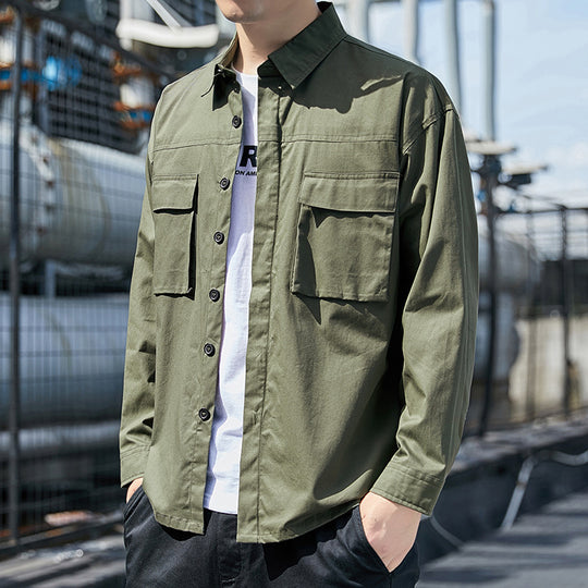 Herren Overshirt im Utility-Canvas-Look mit Brustpattentaschen und geradem Schnitt Nord Taschen