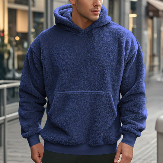 Herren Sherpa-Kapuzenpullover im Teddy-Fleece mit Kängurutasche und Rippbündchen Nord Taschen