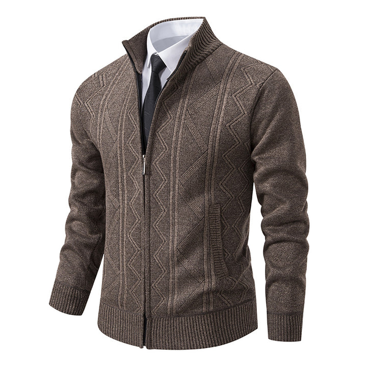 Herren Strickjacke mit Reißverschluss, Stehkragen und strukturierter Zopfmuster-Optik Nord Taschen