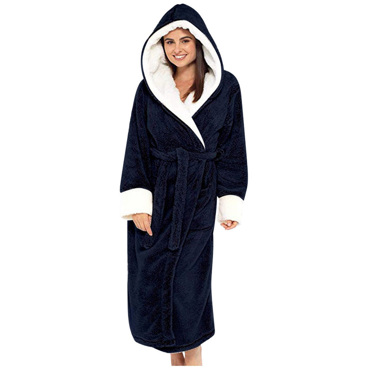 Damen Kuscheliger Fleece-Morgenmantel mit Kapuze und Gürtel Nord Taschen