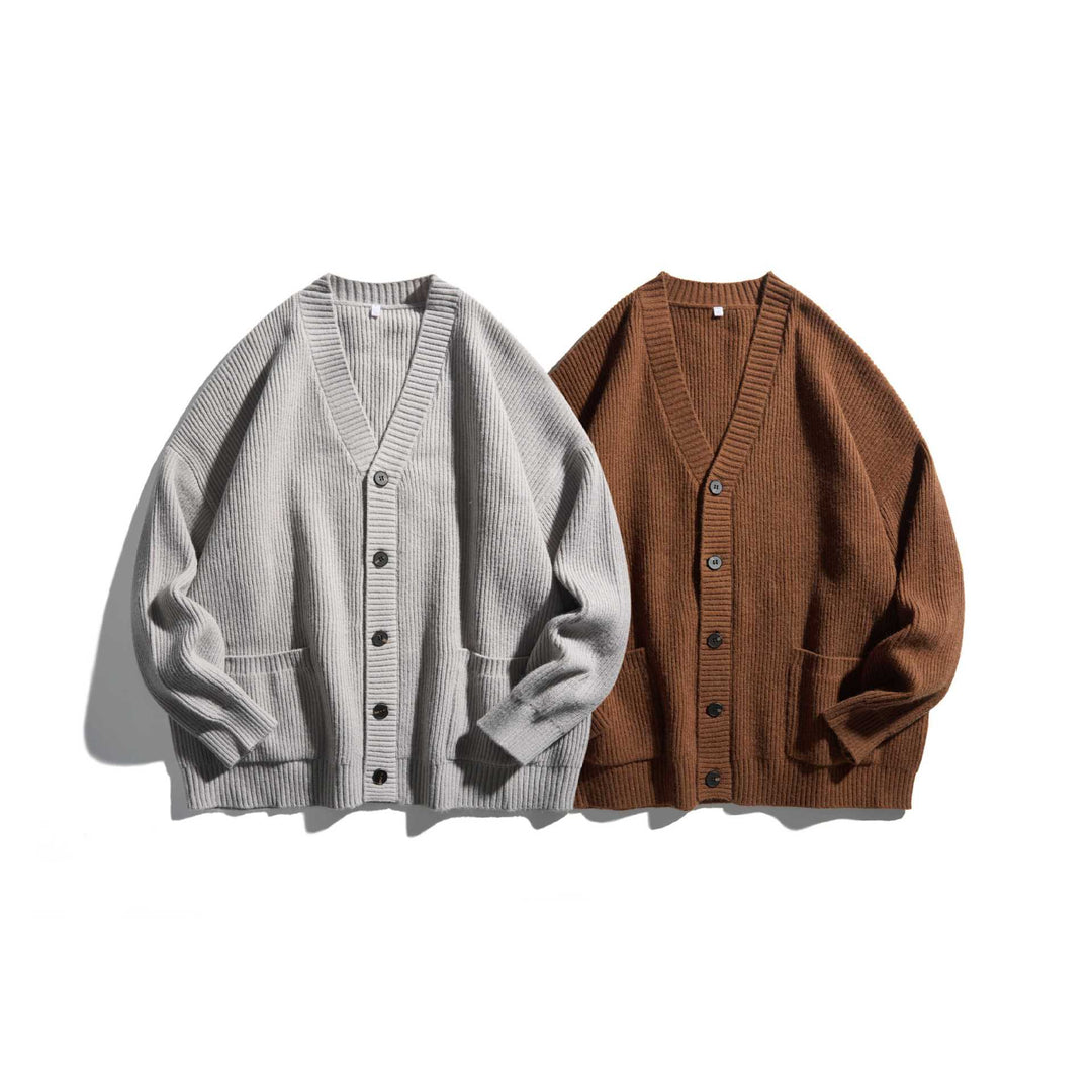 Damen Oversize Rippenstrick-Cardigan mit V‑Ausschnitt und aufgesetzten Taschen Nord Taschen