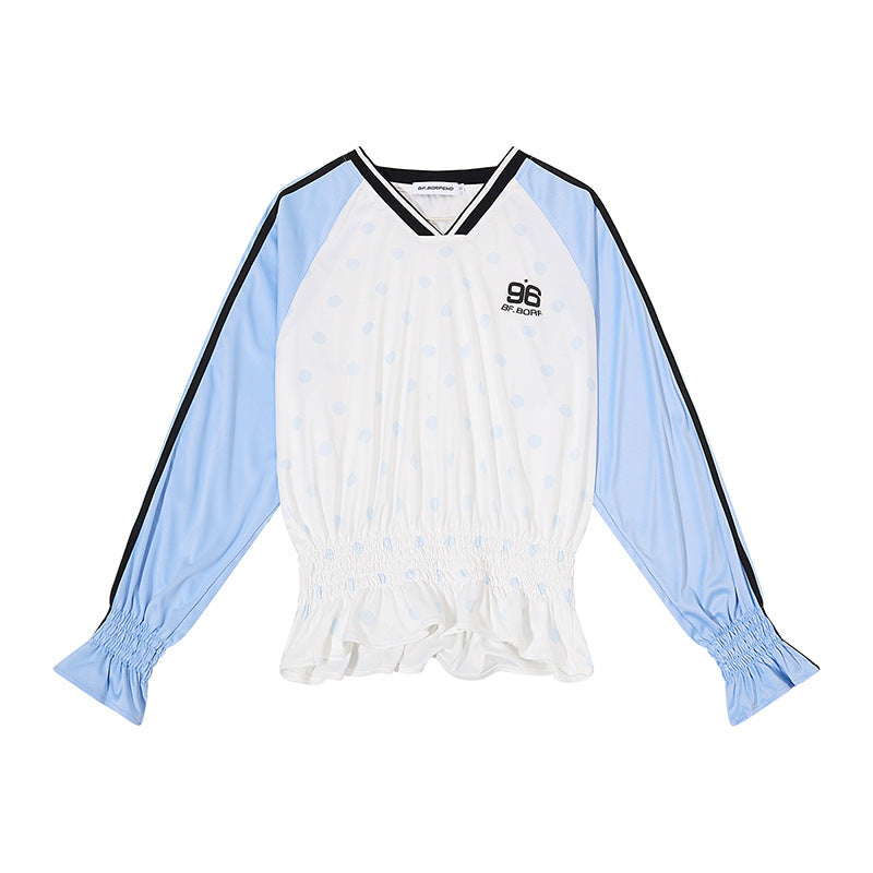 Damen Sportives Langarmshirt mit Raglanärmeln, gesmoktem Taillenbund und V-Ausschnitt Nord Taschen