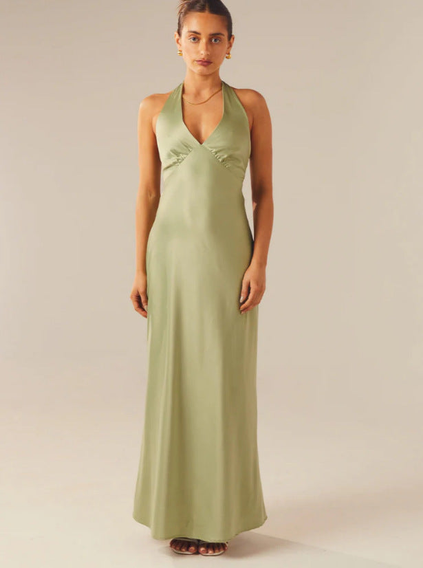 Damen Elegantes ärmelloses Hochzeitskleid mit Taillierungsband und fließendem Stoff