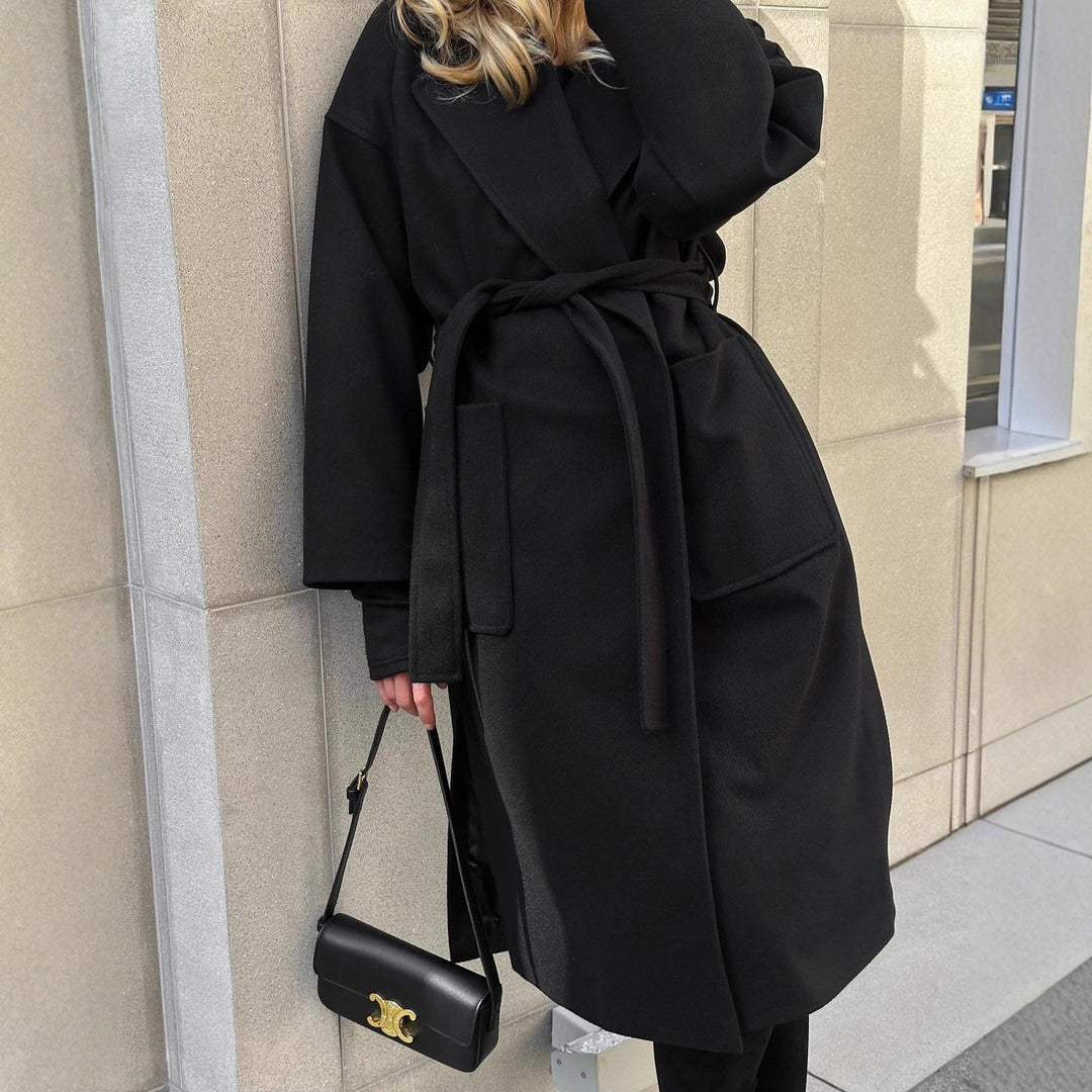 Damen Wickelmantel aus Wollmix mit Taillengürtel und aufgesetzten Taschen Nord Taschen